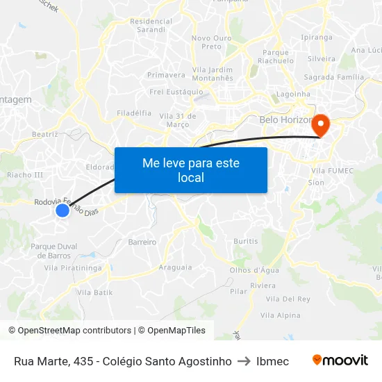 Rua Marte, 435 - Colégio Santo Agostinho to Ibmec map