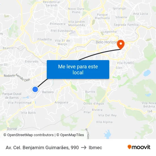 Av. Cel. Benjamim Guimarães, 990 to Ibmec map