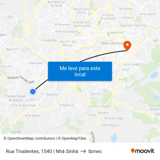 Rua Tiradentes, 1540 | Nhá Sinhá to Ibmec map