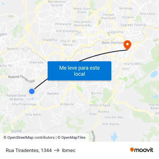 Rua Tiradentes, 1344 to Ibmec map