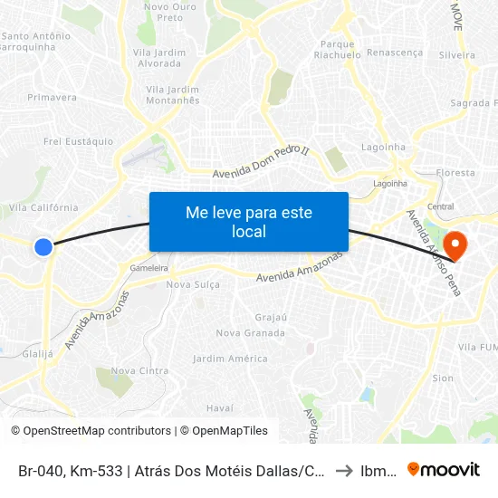Br-040, Km-533 | Atrás Dos Motéis Dallas/Caribe to Ibmec map
