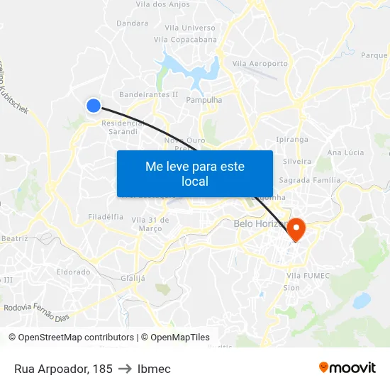 Rua Arpoador, 185 to Ibmec map