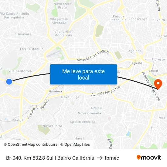 Br-040, Km 532,8 Sul | Bairro Califórnia to Ibmec map