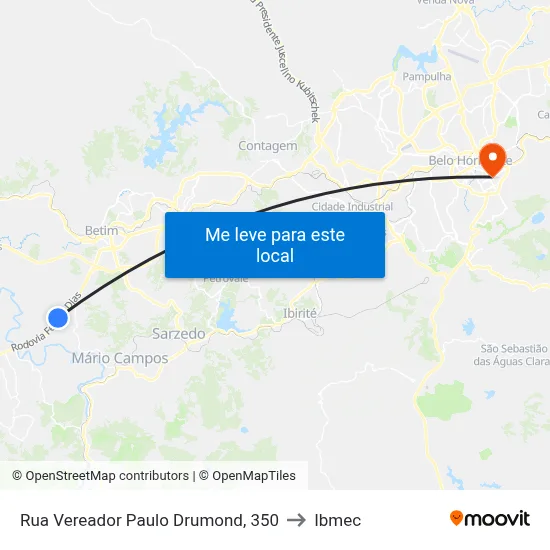 Rua Vereador Paulo Drumond, 350 to Ibmec map