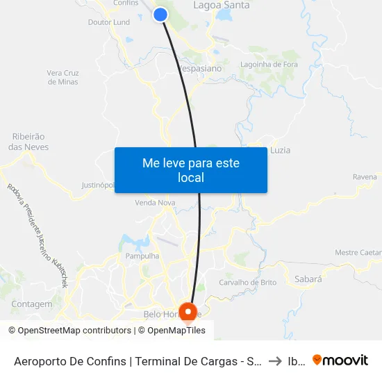 Aeroporto De Confins | Terminal De Cargas - Sentido Belo Horizonte/Lagoa Santa to Ibmec map