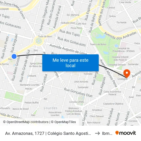 Av. Amazonas, 1727 | Colégio Santo Agostinho 2 to Ibmec map