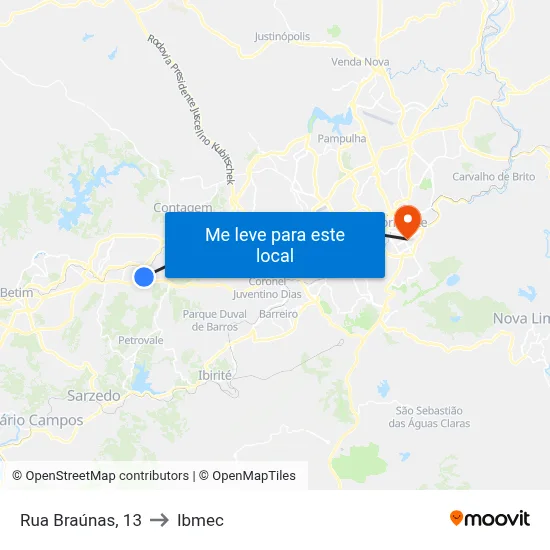 Rua Braúnas, 13 to Ibmec map