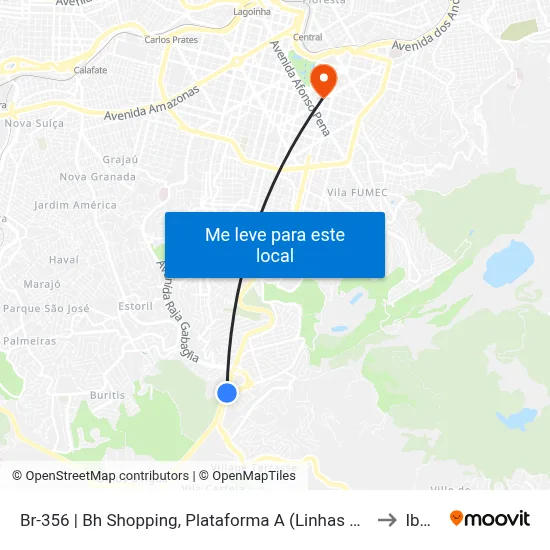 Br-356 | Bh Shopping, Plataforma A (Linhas Metropolitanas) to Ibmec map