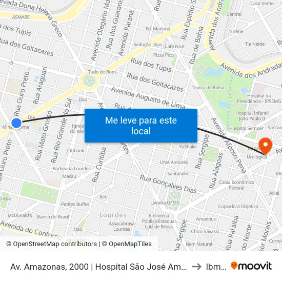Av. Amazonas, 2000 | Hospital São José Amazonas 2 to Ibmec map