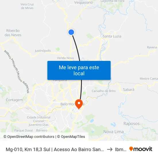 Mg-010, Km 18,3 Sul | Acesso Ao Bairro Santa Clara to Ibmec map