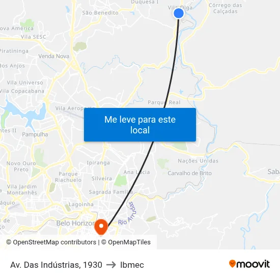 Av. Das Indústrias, 1930 to Ibmec map