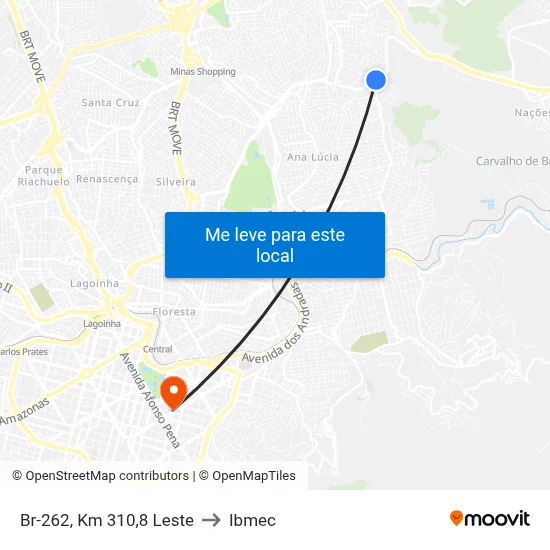 Br-262, Km 310,8 Leste to Ibmec map