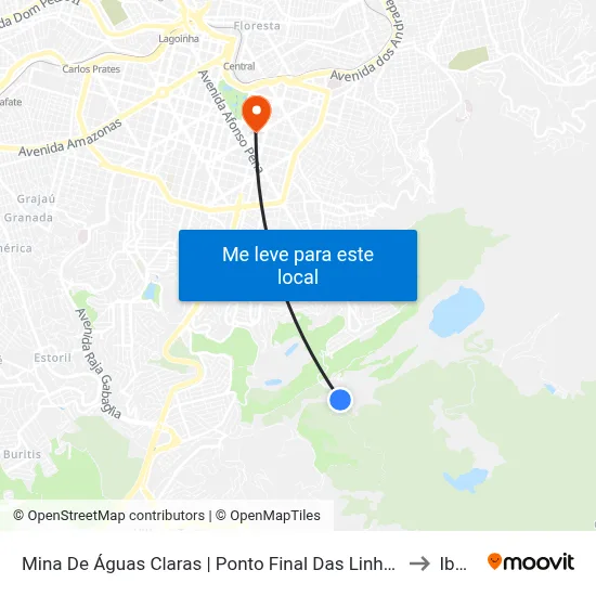 Mina De Águas Claras | Ponto Final Das Linhas 1321 E 3834 to Ibmec map