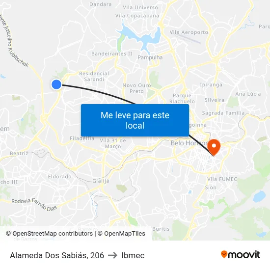 Alameda Dos Sabiás, 206 to Ibmec map