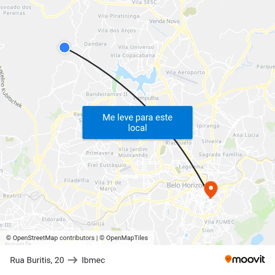 Rua Buritis, 20 to Ibmec map