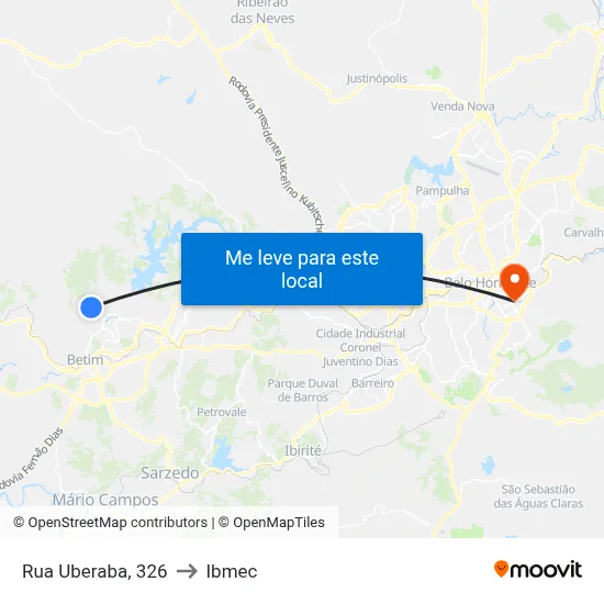 Rua Uberaba, 326 to Ibmec map