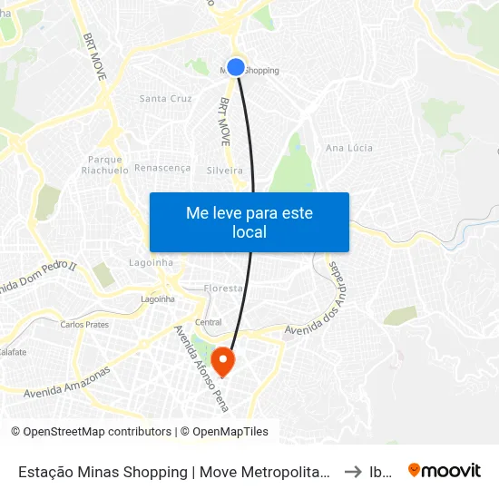 Estação Minas Shopping | Move Metropolitano - Sentido Bairro to Ibmec map