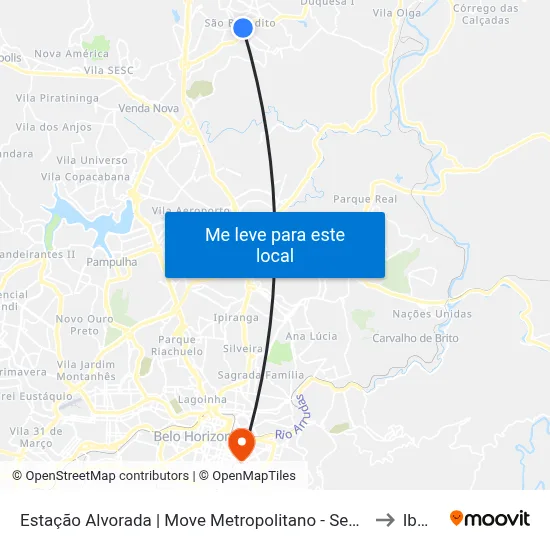 Estação Alvorada | Move Metropolitano - Sentido Bairro to Ibmec map
