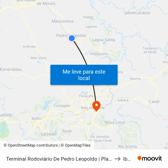 Terminal Rodoviário De Pedro Leopoldo | Plataforma D1 to Ibmec map