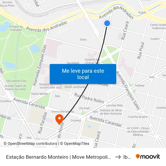 Estação Bernardo Monteiro | Move Metropolitano - Plataforma 1 B to Ibmec map