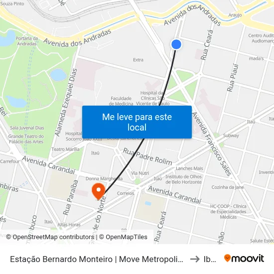 Estação Bernardo Monteiro | Move Metropolitano - Plataforma 1 A to Ibmec map
