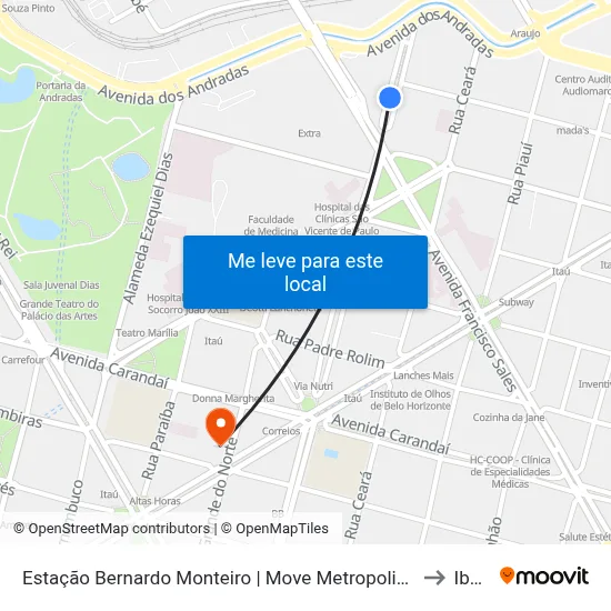 Estação Bernardo Monteiro | Move Metropolitano - Plataforma 3 B to Ibmec map