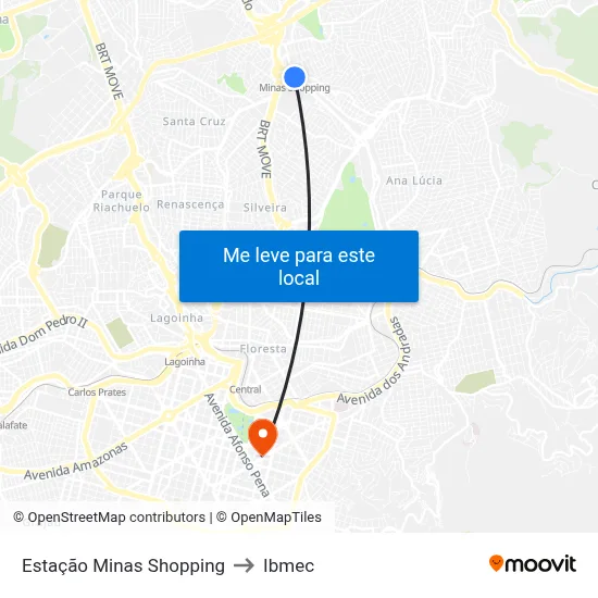 Estação Minas Shopping to Ibmec map