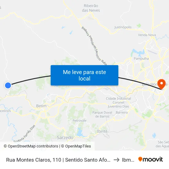 Rua Montes Claros, 110 | Sentido Santo Afonso to Ibmec map