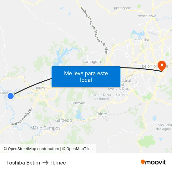 Toshiba Betim to Ibmec map