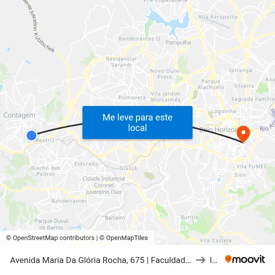 Avenida Maria Da Glória Rocha, 675 | Faculdade Una De Contagem Sentido Av. João César/Eldorado to Ibmec map