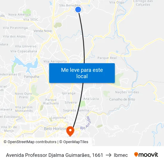 Avenida Professor Djalma Guimarães, 1661 to Ibmec map