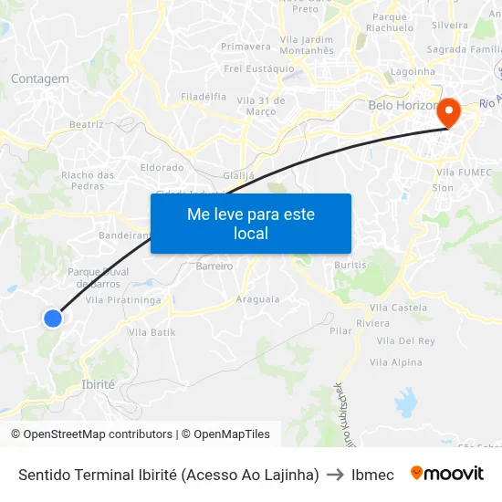 Sentido Terminal Ibirité (Acesso Ao Lajinha) to Ibmec map