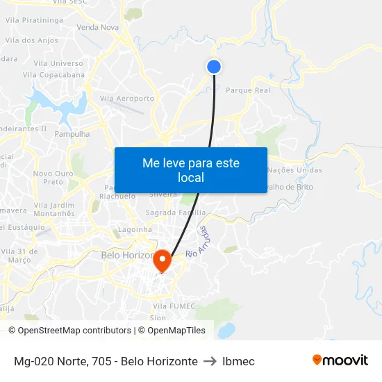 Mg-020 Norte, 705 - Belo Horizonte to Ibmec map