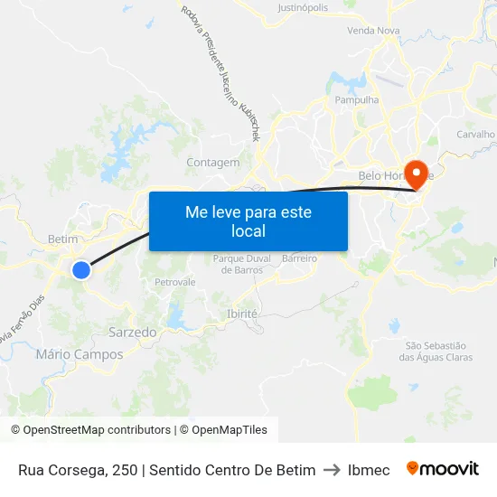 Rua Corsega, 250 | Sentido Centro De Betim to Ibmec map