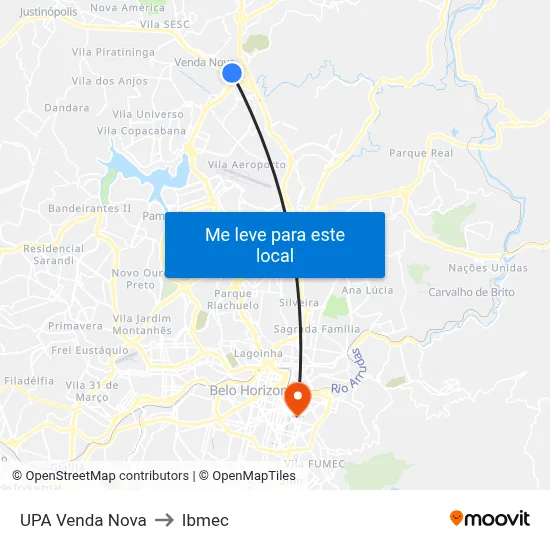 UPA Venda Nova to Ibmec map
