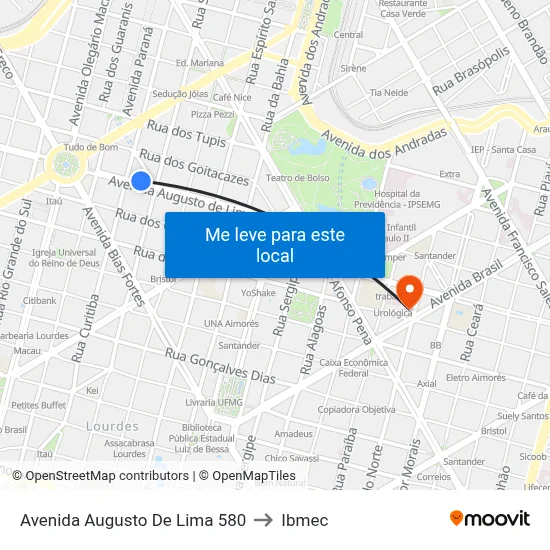 Avenida Augusto De Lima 580 to Ibmec map