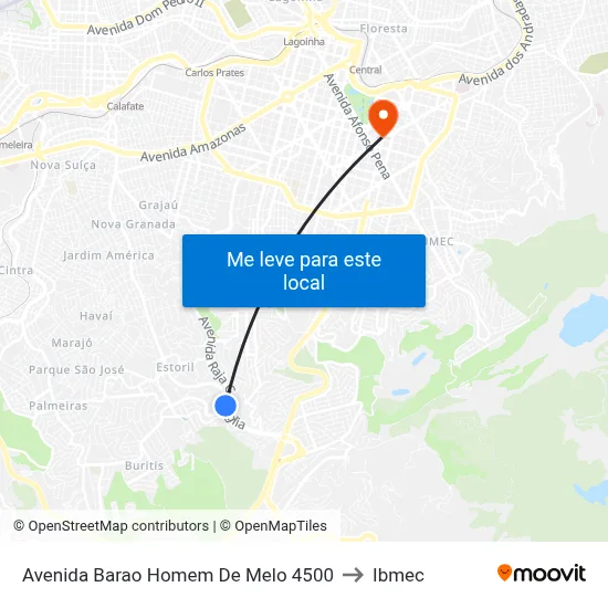 Avenida Barao Homem De Melo 4500 to Ibmec map