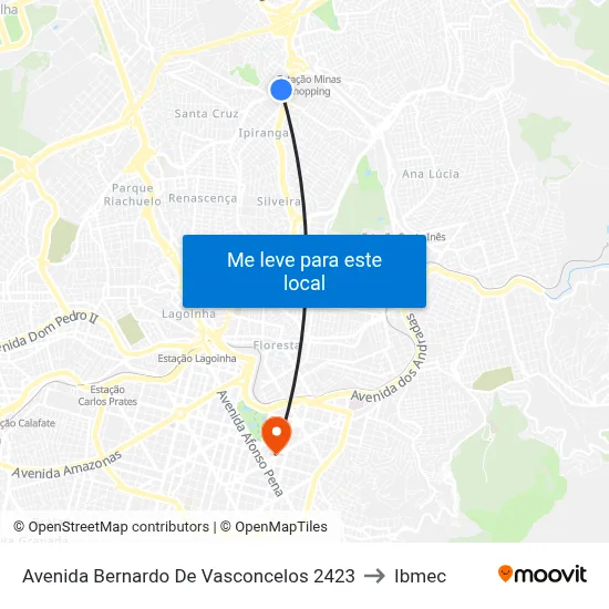 Avenida Bernardo De Vasconcelos 2423 to Ibmec map