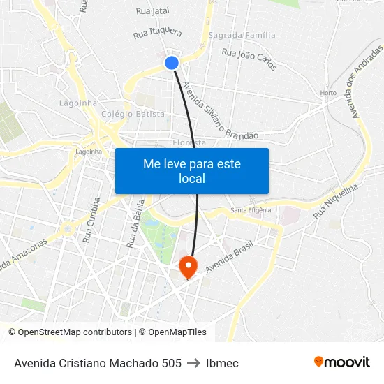 Avenida Cristiano Machado 505 to Ibmec map