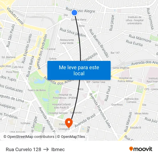 Rua Curvelo 128 to Ibmec map