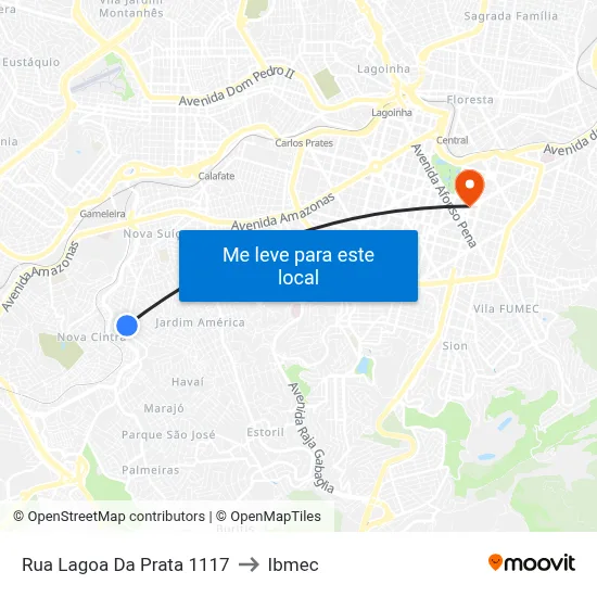Rua Lagoa Da Prata 1117 to Ibmec map