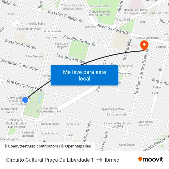 Circuito Cultural Praça Da Liberdade 1 to Ibmec map
