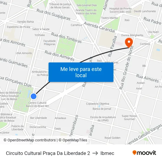 Circuito Cultural Praça Da Liberdade 2 to Ibmec map