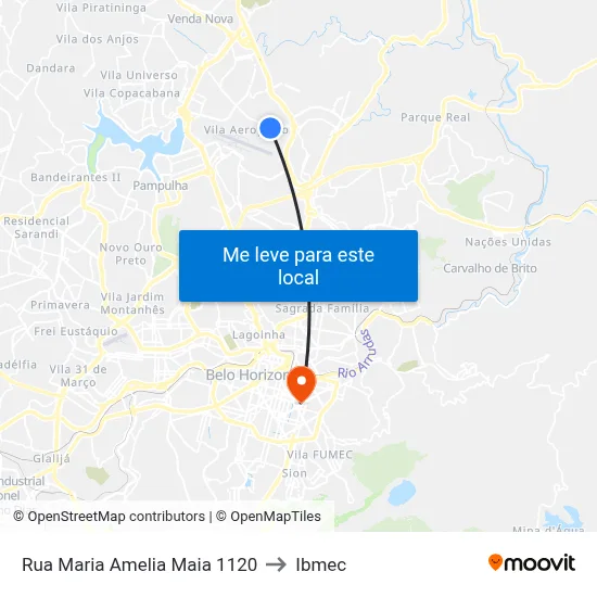 Rua Maria Amelia Maia 1120 to Ibmec map