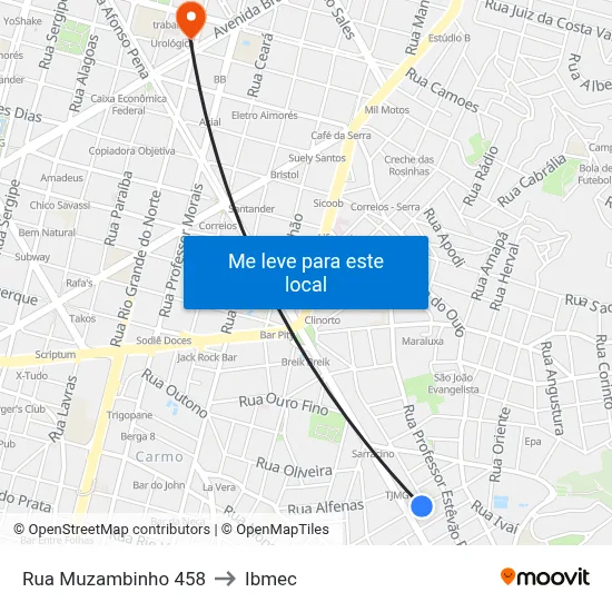 Rua Muzambinho 458 to Ibmec map