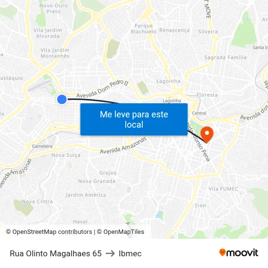 Rua Olinto Magalhaes 65 to Ibmec map