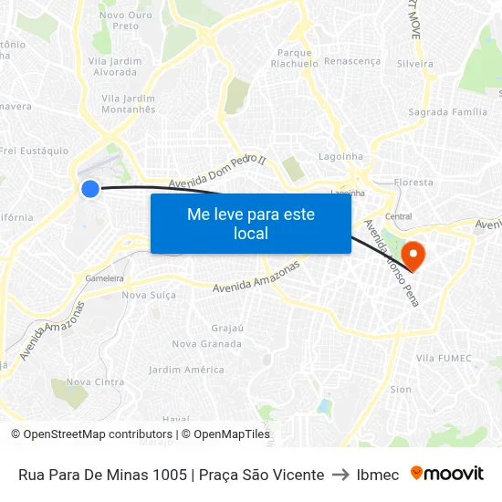 Rua Para De Minas 1005 | Praça São Vicente to Ibmec map