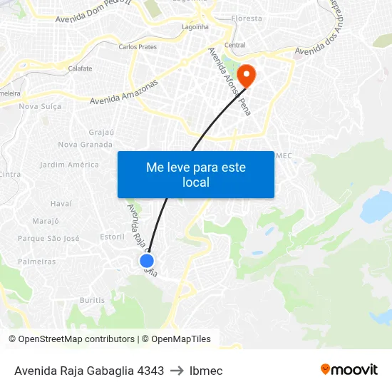 Avenida Raja Gabaglia 4343 to Ibmec map