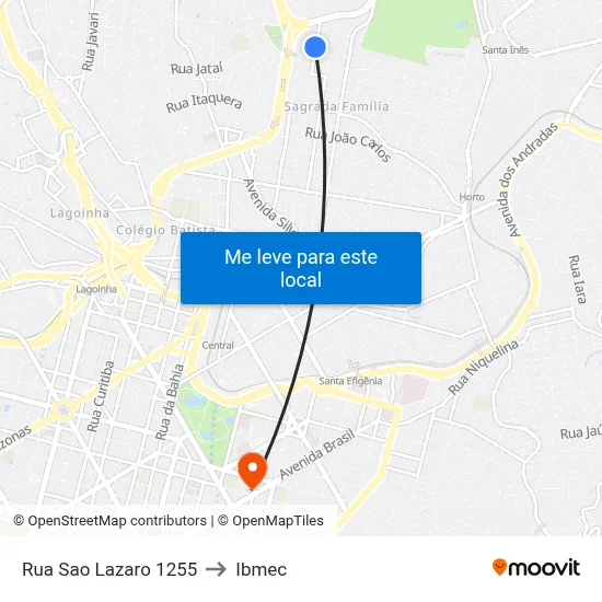 Rua Sao Lazaro 1255 to Ibmec map