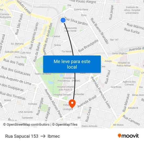 Rua Sapucai 153 to Ibmec map